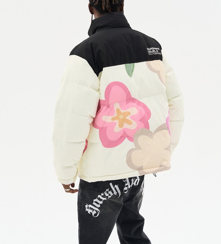 画像10: harsh and cruel flower full-width print downjacket blouson ユニセッ クス男女兼用キュートフラワーペイントダウンジャケットブルゾンコート (10)