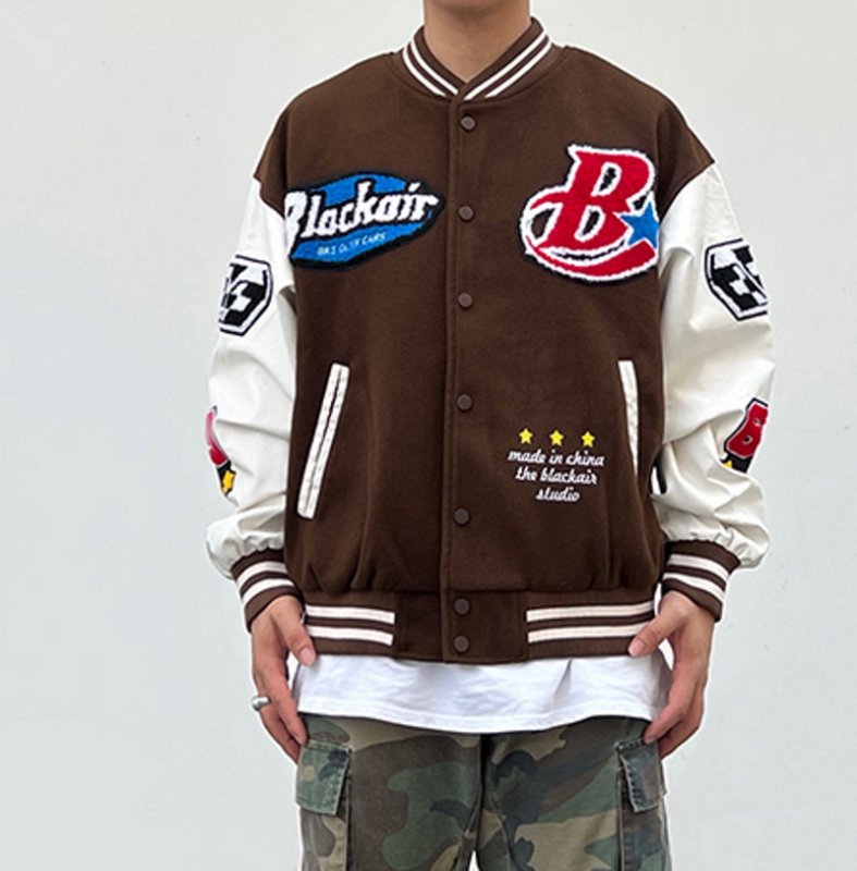 画像7: alphabet towel embroidered jacket baseball uniform jacket blouson ユニセッ クス男女兼用アルファベットロゴ刺繍ジャケットスタジアムジャンパー スタジャン ジャケットブルゾン (7)