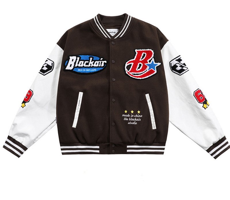 画像4: alphabet towel embroidered jacket baseball uniform jacket blouson ユニセッ クス男女兼用アルファベットロゴ刺繍ジャケットスタジアムジャンパー スタジャン ジャケットブルゾン (4)