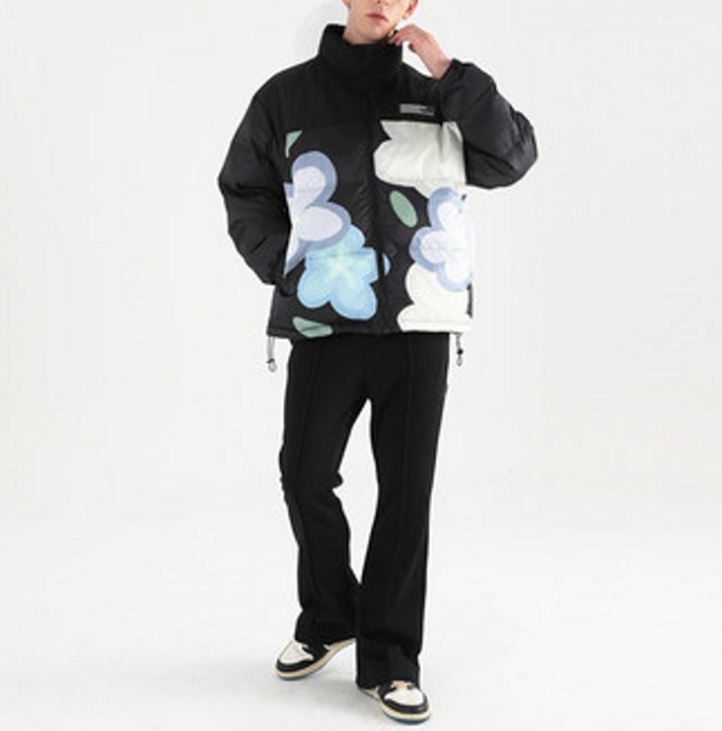 画像8: harsh and cruel flower full-width print downjacket blouson ユニセッ クス男女兼用キュートフラワーペイントダウンジャケットブルゾンコート (8)