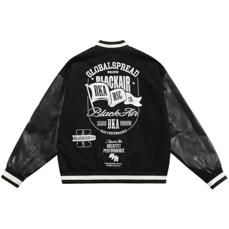 画像2: Alphabet logo embroidery stand collar jacket baseball uniform jacket blouson ユニセッ クス男女兼用アルファベットロゴ刺繍ジャケットスタジアムジャンパー スタジャン ジャケットブルゾン (2)