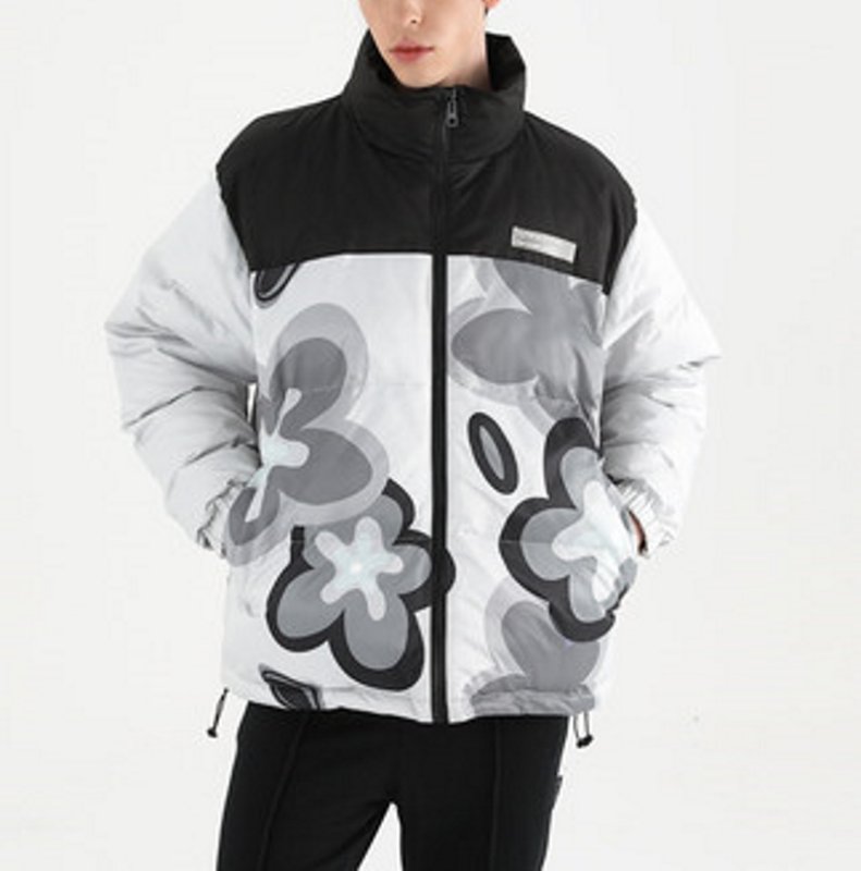 画像7: harsh and cruel flower full-width print downjacket blouson ユニセッ クス男女兼用キュートフラワーペイントダウンジャケットブルゾンコート (7)