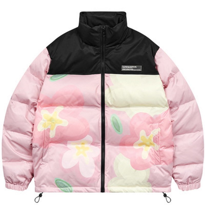 画像2: harsh and cruel flower full-width print downjacket blouson ユニセッ クス男女兼用キュートフラワーペイントダウンジャケットブルゾンコート (2)