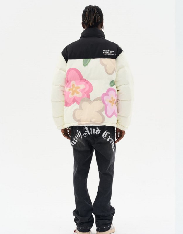 画像11: harsh and cruel flower full-width print downjacket blouson ユニセッ クス男女兼用キュートフラワーペイントダウンジャケットブルゾンコート (11)