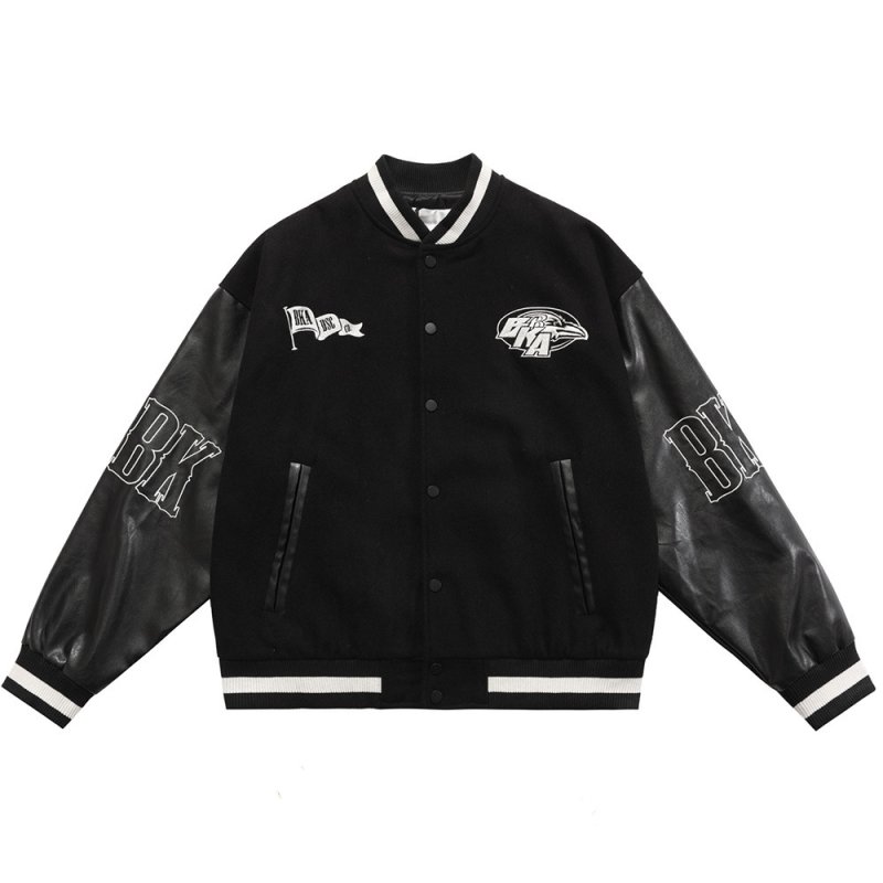 画像5: Alphabet logo embroidery stand collar jacket baseball uniform jacket blouson ユニセッ クス男女兼用アルファベットロゴ刺繍ジャケットスタジアムジャンパー スタジャン ジャケットブルゾン (5)