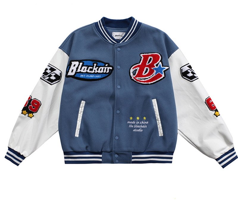 画像3: alphabet towel embroidered jacket baseball uniform jacket blouson ユニセッ クス男女兼用アルファベットロゴ刺繍ジャケットスタジアムジャンパー スタジャン ジャケットブルゾン (3)