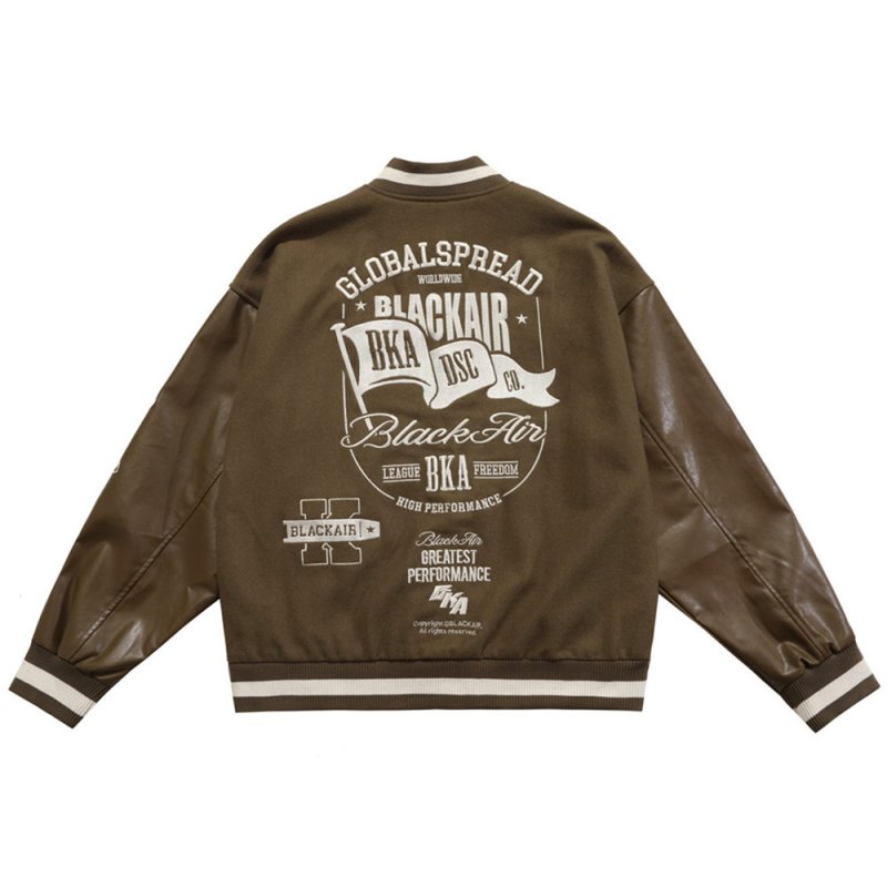 画像3: Alphabet logo embroidery stand collar jacket baseball uniform jacket blouson ユニセッ クス男女兼用アルファベットロゴ刺繍ジャケットスタジアムジャンパー スタジャン ジャケットブルゾン (3)