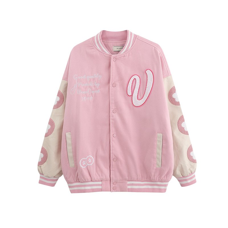 画像6: big flowerembroidery high street jacket baseball uniform jacket blouson ユニセッ クス男女兼用ビッグフラワーフラワー刺繍ジャケットスタジアムジャンパー スタジャン ジャケットブルゾン (6)