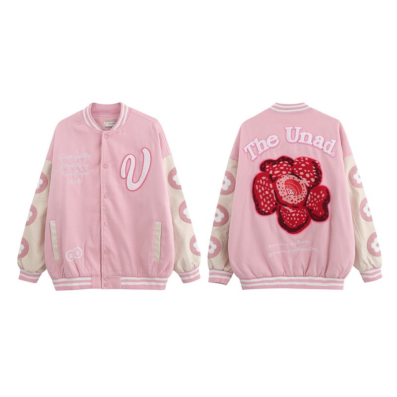画像4: big flowerembroidery high street jacket baseball uniform jacket blouson ユニセッ クス男女兼用ビッグフラワーフラワー刺繍ジャケットスタジアムジャンパー スタジャン ジャケットブルゾン (4)