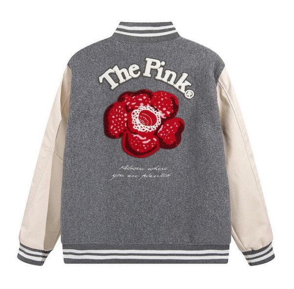 画像1: big flowerembroidery high street jacket baseball uniform jacket blouson　ユニセッ クス男女兼用ビッグフラワーフラワー刺繍ジャケットスタジアムジャンパー スタジャン ジャケットブルゾン (1)