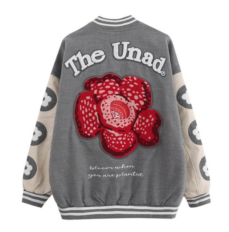 画像7: big flowerembroidery high street jacket baseball uniform jacket blouson ユニセッ クス男女兼用ビッグフラワーフラワー刺繍ジャケットスタジアムジャンパー スタジャン ジャケットブルゾン (7)