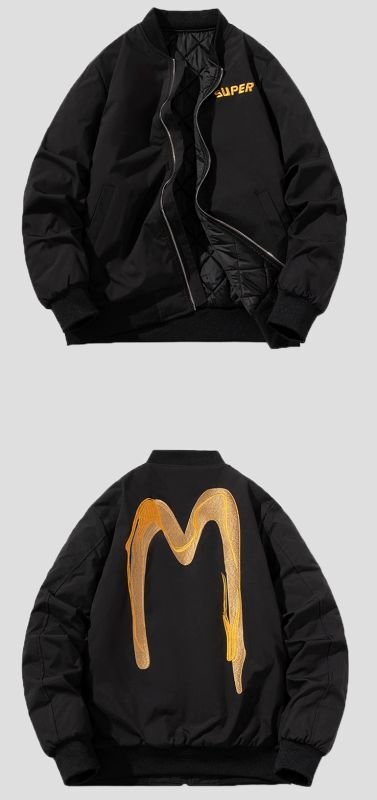 画像5: Back graphic M print bomber jacket blouson jacket baseball uniform jacket blouson　ユニセックス男女兼用バックMグラフィックブルゾンMA-1ジャケットスタジアムジャンパー スタジャン ジャケット (5)