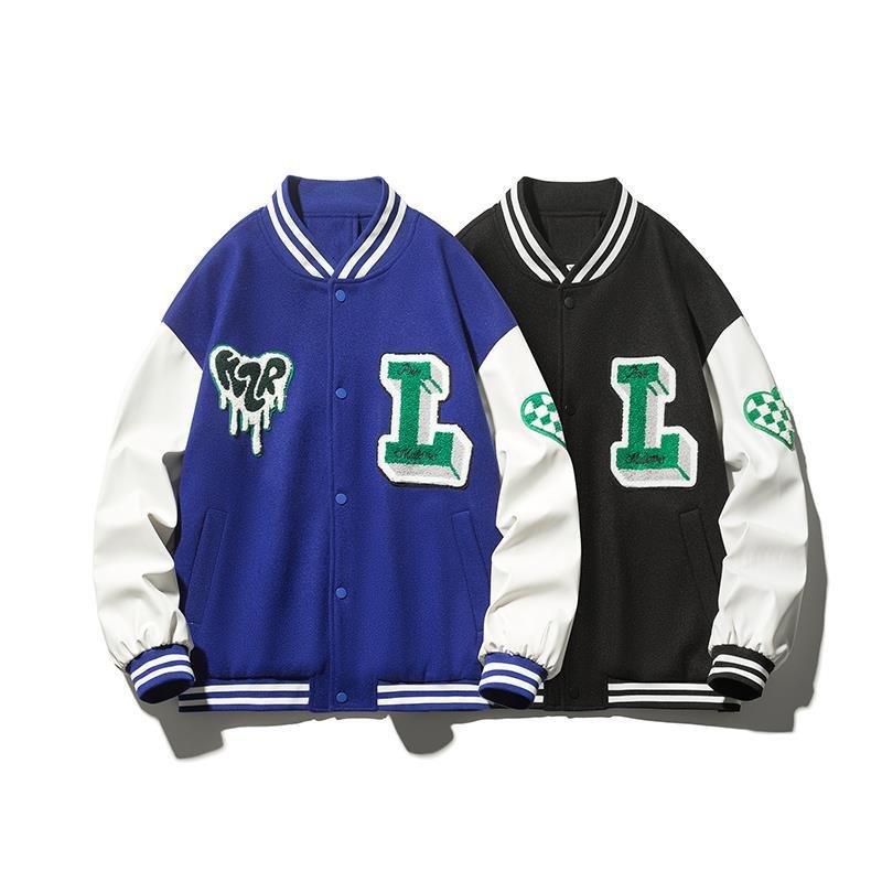 画像5: raindrop heart jacket baseball uniform jacket blouson ユニセッ クス男女兼用雨だれハート刺繍ジャケットスタジアムジャンパー スタジャン ジャケットブルゾン (5)