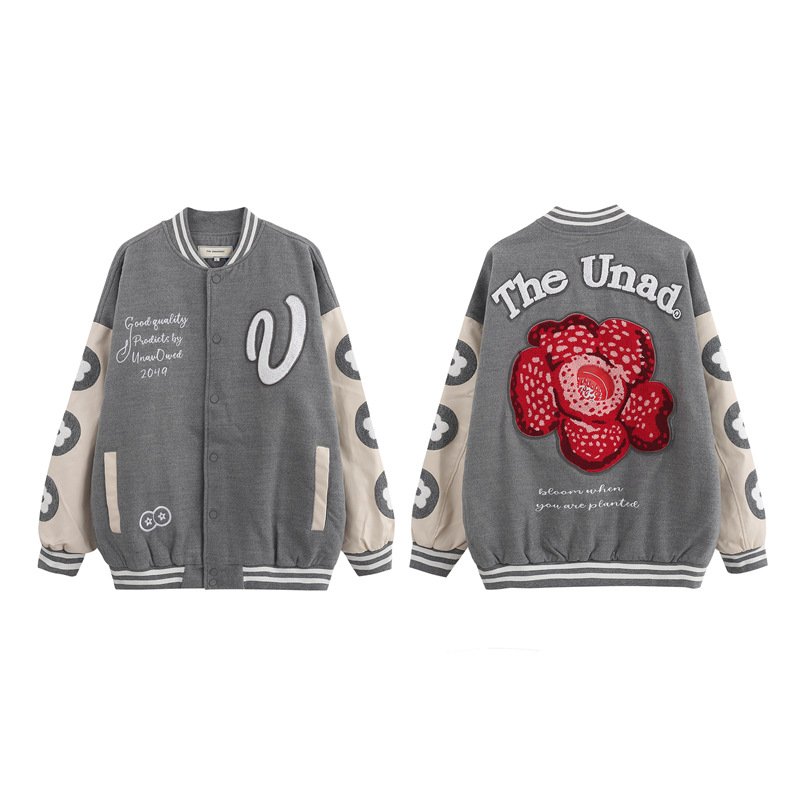 画像3: big flowerembroidery high street jacket baseball uniform jacket blouson ユニセッ クス男女兼用ビッグフラワーフラワー刺繍ジャケットスタジアムジャンパー スタジャン ジャケットブルゾン (3)