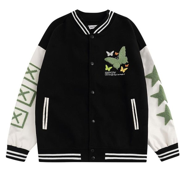 画像5: American butterfly jacket baseball uniform jacket blouson　ユニセッ クス男女兼用バタフライ蝶刺繍ジャケットスタジアムジャンパー スタジャン ジャケットブルゾン (5)