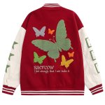 画像1: American butterfly jacket baseball uniform jacket blouson　ユニセッ クス男女兼用バタフライ蝶刺繍ジャケットスタジアムジャンパー スタジャン ジャケットブルゾン (1)