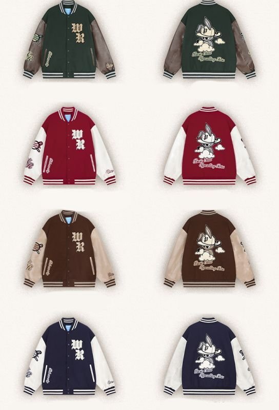 画像5: PCMY "WR" Mr. Rabbit College jacket baseball uniform jacket blouson ユニセッ クス男女兼用ラビット刺繍ベースボールカレッジジャケットスタジアムジャンパー スタジャン ジャケットブルゾン (5)
