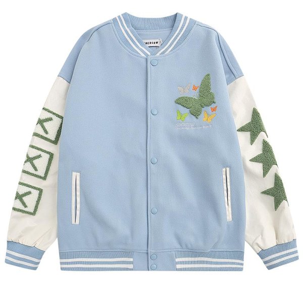 画像6: American butterfly jacket baseball uniform jacket blouson　ユニセッ クス男女兼用バタフライ蝶刺繍ジャケットスタジアムジャンパー スタジャン ジャケットブルゾン (6)