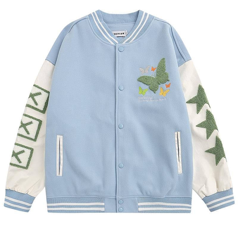 画像6: American butterfly jacket baseball uniform jacket blouson ユニセッ クス男女兼用バタフライ蝶刺繍ジャケットスタジアムジャンパー スタジャン ジャケットブルゾン (6)