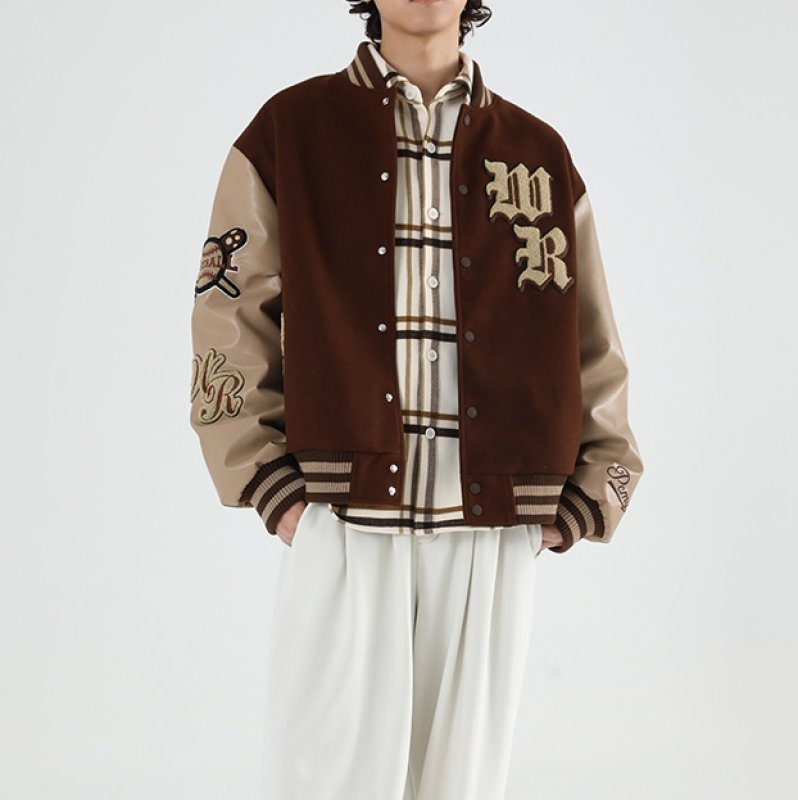 画像10: PCMY "WR" Mr. Rabbit College jacket baseball uniform jacket blouson ユニセッ クス男女兼用ラビット刺繍ベースボールカレッジジャケットスタジアムジャンパー スタジャン ジャケットブルゾン (10)