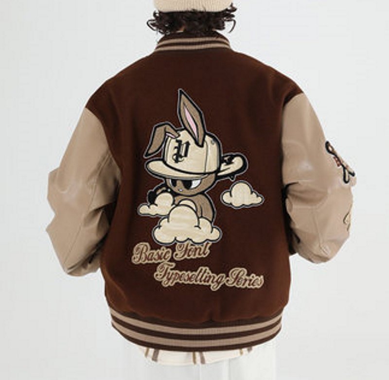 画像6: PCMY "WR" Mr. Rabbit College jacket baseball uniform jacket blouson ユニセッ クス男女兼用ラビット刺繍ベースボールカレッジジャケットスタジアムジャンパー スタジャン ジャケットブルゾン (6)