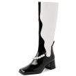 画像1: Woman's black and white color matching pearl tube boots　ブラック＆ホワイトカラーマッチングレザーパール付きロングブーツ (1)