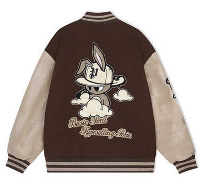 画像14: PCMY "WR" Mr. Rabbit College jacket baseball uniform jacket blouson ユニセッ クス男女兼用ラビット刺繍ベースボールカレッジジャケットスタジアムジャンパー スタジャン ジャケットブルゾン (14)