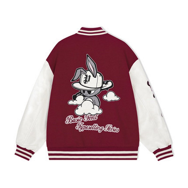 画像3: PCMY "WR" Mr. Rabbit College jacket baseball uniform jacket blouson ユニセッ クス男女兼用ラビット刺繍ベースボールカレッジジャケットスタジアムジャンパー スタジャン ジャケットブルゾン (3)