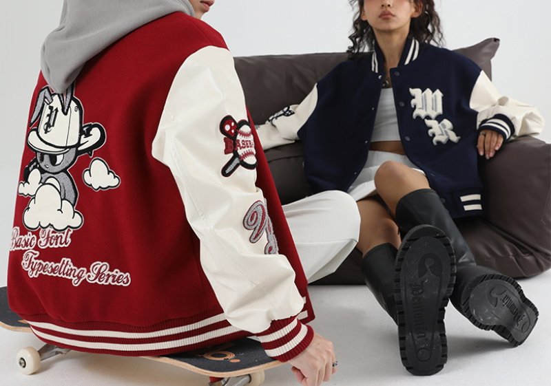 画像11: PCMY "WR" Mr. Rabbit College jacket baseball uniform jacket blouson ユニセッ クス男女兼用ラビット刺繍ベースボールカレッジジャケットスタジアムジャンパー スタジャン ジャケットブルゾン (11)