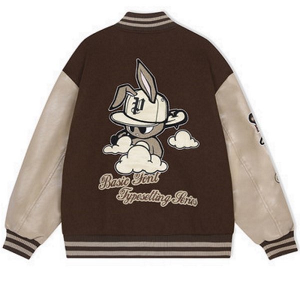 画像1: PCMY "WR" Mr. Rabbit College jacket baseball uniform jacket blouson　ユニセッ クス男女兼用ラビット刺繍ベースボールカレッジジャケットスタジアムジャンパー スタジャン ジャケットブルゾン (1)