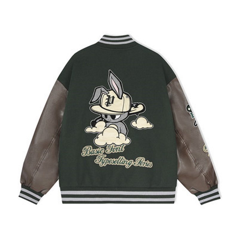 画像4: PCMY "WR" Mr. Rabbit College jacket baseball uniform jacket blouson ユニセッ クス男女兼用ラビット刺繍ベースボールカレッジジャケットスタジアムジャンパー スタジャン ジャケットブルゾン (4)