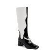 画像2: Woman's black and white color matching pearl tube boots　ブラック＆ホワイトカラーマッチングレザーパール付きロングブーツ (2)