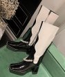 画像8: Woman's black and white color matching pearl tube boots　ブラック＆ホワイトカラーマッチングレザーパール付きロングブーツ (8)