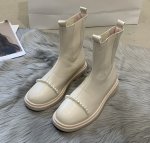 画像4: Woman's pearl Chelsea short boots　パール付きレザーアンクルブーツショートブーツ (4)