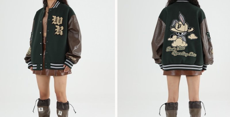 画像12: PCMY "WR" Mr. Rabbit College jacket baseball uniform jacket blouson ユニセッ クス男女兼用ラビット刺繍ベースボールカレッジジャケットスタジアムジャンパー スタジャン ジャケットブルゾン (12)