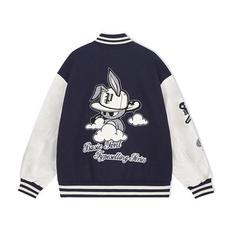 画像2: PCMY "WR" Mr. Rabbit College jacket baseball uniform jacket blouson ユニセッ クス男女兼用ラビット刺繍ベースボールカレッジジャケットスタジアムジャンパー スタジャン ジャケットブルゾン (2)
