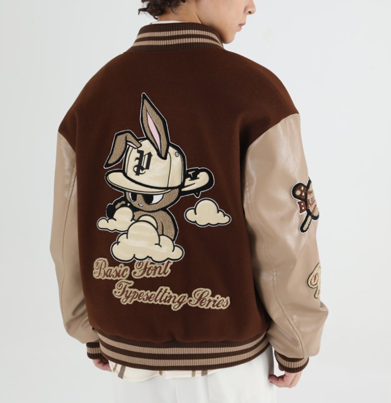 画像9: PCMY "WR" Mr. Rabbit College jacket baseball uniform jacket blouson ユニセッ クス男女兼用ラビット刺繍ベースボールカレッジジャケットスタジアムジャンパー スタジャン ジャケットブルゾン (9)