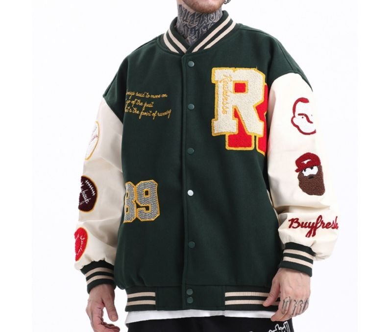 画像8: hip-hop oversize 89 bomb baseball uniform jacket blouson ユニセッ クス男女兼用89カラフルエンブレム刺繍ベースボールカレッジジャケットスタジアムジャンパー スタジャン ジャケットブルゾン (8)
