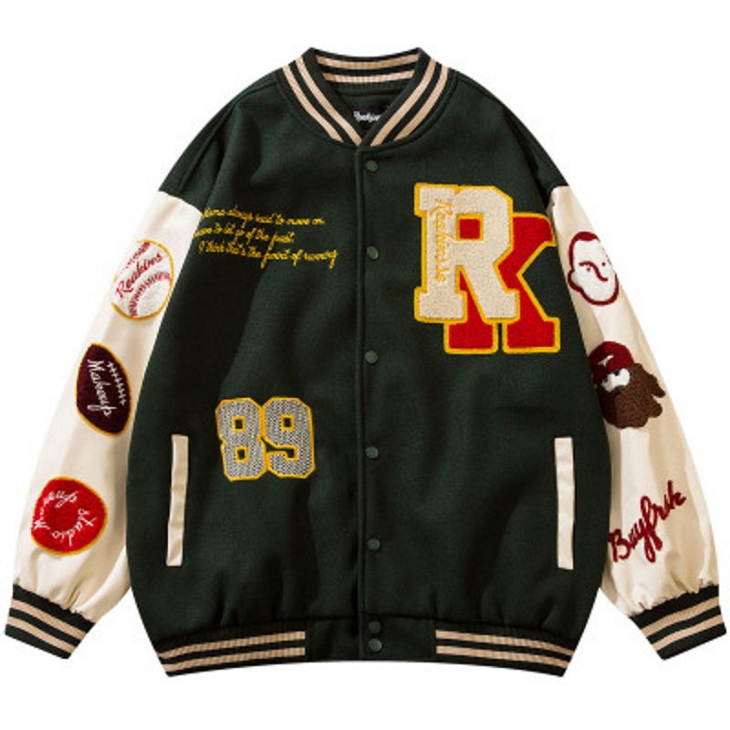 画像3: hip-hop oversize 89 bomb baseball uniform jacket blouson ユニセッ クス男女兼用89カラフルエンブレム刺繍ベースボールカレッジジャケットスタジアムジャンパー スタジャン ジャケットブルゾン (3)