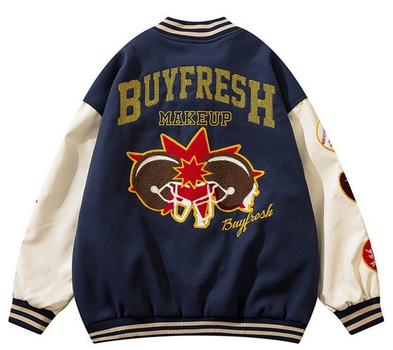 画像4: hip-hop oversize 89 bomb baseball uniform jacket blouson ユニセッ クス男女兼用89カラフルエンブレム刺繍ベースボールカレッジジャケットスタジアムジャンパー スタジャン ジャケットブルゾン (4)