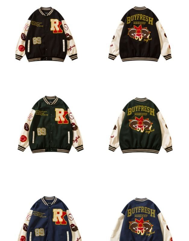 画像7: hip-hop oversize 89 bomb baseball uniform jacket blouson ユニセッ クス男女兼用89カラフルエンブレム刺繍ベースボールカレッジジャケットスタジアムジャンパー スタジャン ジャケットブルゾン (7)
