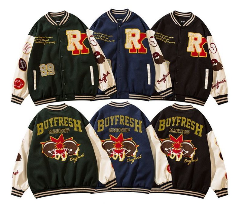 画像9: hip-hop oversize 89 bomb baseball uniform jacket blouson ユニセッ クス男女兼用89カラフルエンブレム刺繍ベースボールカレッジジャケットスタジアムジャンパー スタジャン ジャケットブルゾン (9)