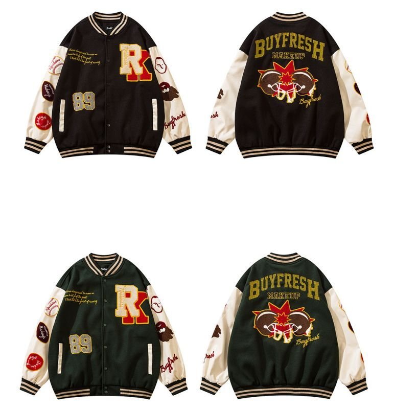 画像6: hip-hop oversize 89 bomb baseball uniform jacket blouson ユニセッ クス男女兼用89カラフルエンブレム刺繍ベースボールカレッジジャケットスタジアムジャンパー スタジャン ジャケットブルゾン (6)