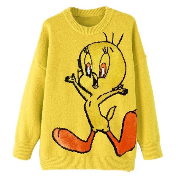 画像1: Women's Tweety Round Neck Sweater pullover Looney Tunes トゥイーティーラウンドネックウールセータープルオーバー ルーニー・テューンズ チュニック ワンピース マタニティー 妊婦さんOK (1)