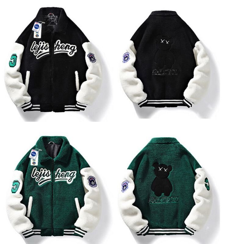 画像8: NASA x Bear kaws velvet fleece blouson  baseball uniform jacket blouson　ユニセッ クス男女兼用NASA×ベアカウズ ベルベットフリースブルゾンジャケットスタジアムジャンパー スタジャン ジャケットブルゾン (8)
