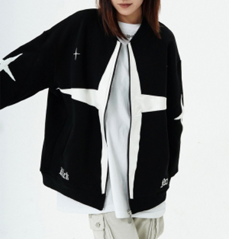 画像8: star zip up embroidery baseball uniform jacket blouson ユニセッ クス男女兼用スター刺繍ジップアップベースボールカレッジジャケットスタジアムジャンパー スタジャン ジャケットブルゾン (8)