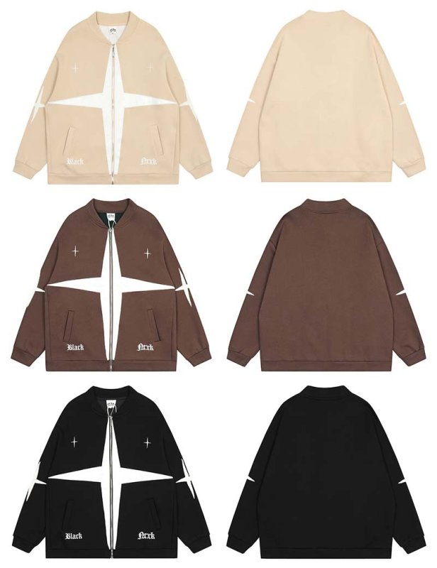 画像7: star zip up embroidery baseball uniform jacket blouson ユニセッ クス男女兼用スター刺繍ジップアップベースボールカレッジジャケットスタジアムジャンパー スタジャン ジャケットブルゾン (7)