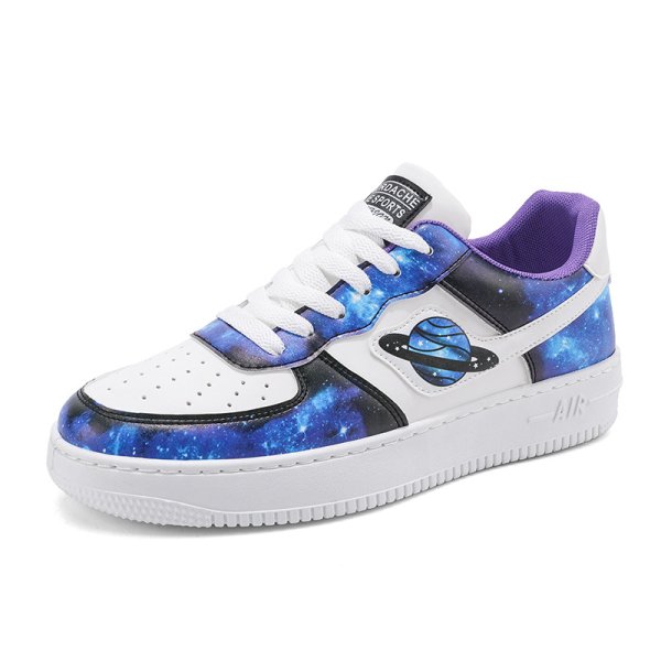 画像1: saturn space print leather LACE-UP SNEAKERS  shoes 　ユニセックス男女兼用スペース サターン土星レザーレースアップスニーカー カジュアル シューズ (1)