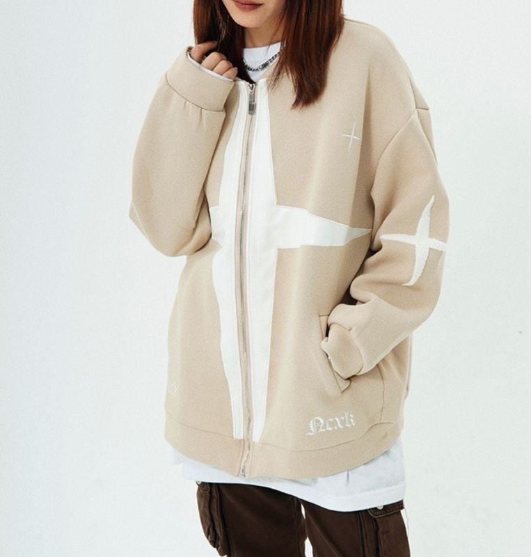 画像9: star zip up embroidery baseball uniform jacket blouson ユニセッ クス男女兼用スター刺繍ジップアップベースボールカレッジジャケットスタジアムジャンパー スタジャン ジャケットブルゾン (9)