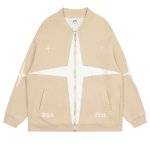 画像1: star zip up embroidery baseball uniform jacket blouson　ユニセッ クス男女兼用スター刺繍ジップアップベースボールカレッジジャケットスタジアムジャンパー スタジャン ジャケットブルゾン (1)